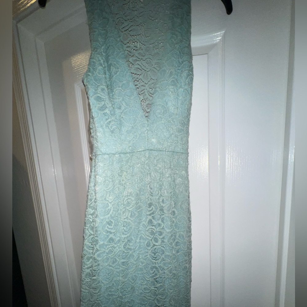 Blue lace v cut long dress